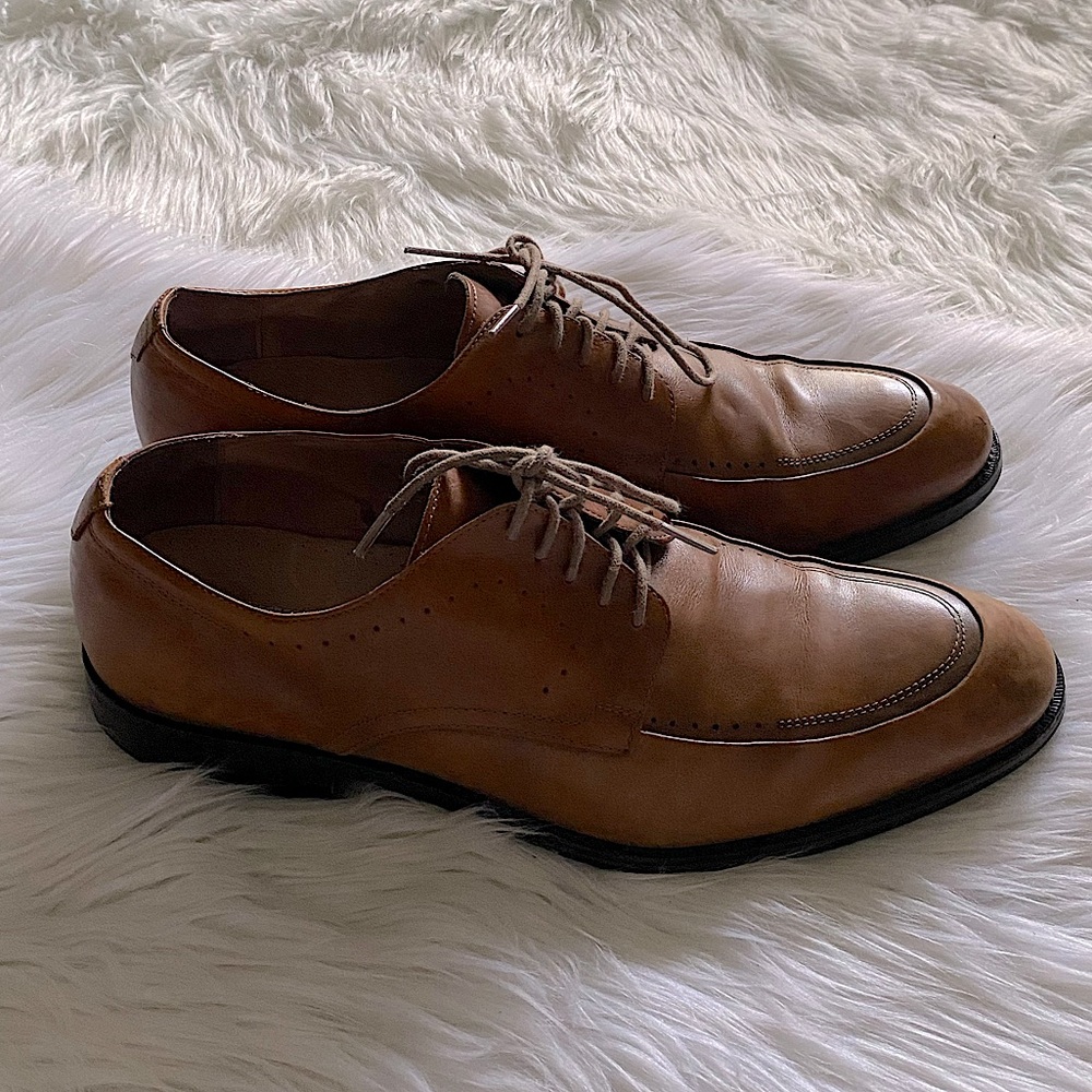 Johnston & Murphy tan brown leather size 11 M oxford derby dress shoes